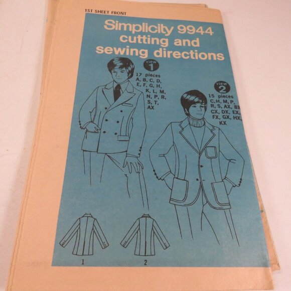 Simplicity 9944 clothing pattern Boys Suit Jacket (complete) - Picture 3 of 8